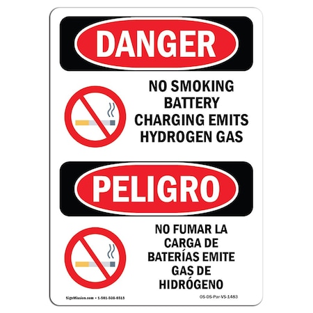 Signmission OSHA, No Smoking Battery Charging Area Bilingual, 24in X 18in Rigid Plastic, 18" W, 24" L, Spanish OS-DS-P-1824-VS-1483